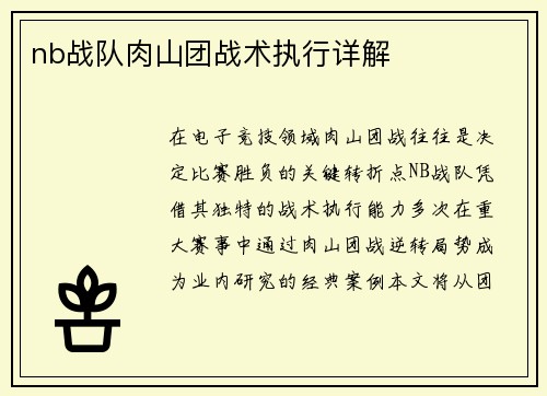 nb战队肉山团战术执行详解
