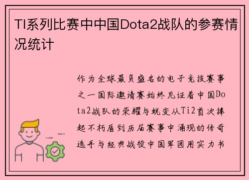 TI系列比赛中中国Dota2战队的参赛情况统计